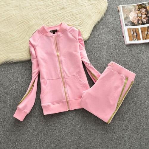 Spring Fall 2 Pieces Set Women Cotton Tracksuit O-Neck Zipper Sweater + Jogging Pants Set CHIC Outwear S-XL