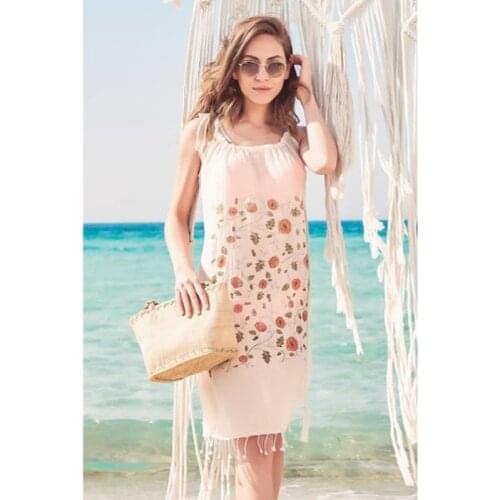 Beach Cover Dress Tunic Dahlia Flowers 2021 Summer Cotton Women Beach Dress Pareo Beach Wear Cover Plage Beach Wear Fashion