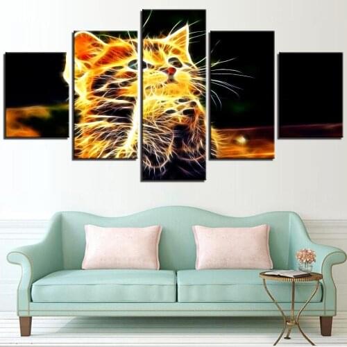 5 Pieces Cat Canvas Painting Abstract Animal Posters Pet Kitten Pictures Wallpapers For Home Room Wall Decor Frame Kitty Art