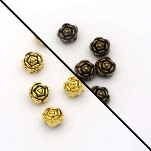 50pcs/lot Antique Gold Color Metal Flower Shape Loose Spacer Beads For Jewelry Finding Diy Making Accessories Wholesale Supply