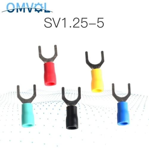 50PCS SV1.25-5 Yellow Furcate Cable Wire Connector Furcate Pre-Insulating Fork Spade 22~16AWG Wire Crimp Terminals SV1.25-5 SV