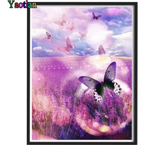 5D DIY Diamond Painting Full Square/Round Drill "lavender and butterfly" Embroidery Cross Stitch Needlework Home Decor Gift
