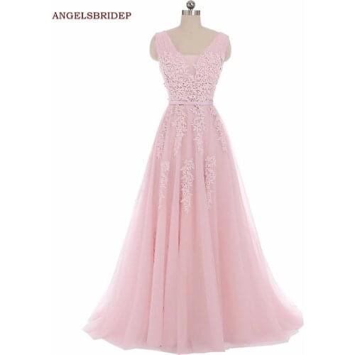 Angelsbridep Straps Long Evening Party Gowns Formal Tulle Applique Floor-length Vestidos de festa Formal Prom Celebrity Gowns