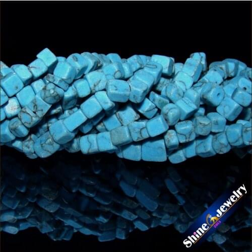 Free shipping Wholesale 5-8mm Freeform Gravel Blue Turquoises stone Square Loose Beads Strand 34" Bracelet DIY Jewelry Making
