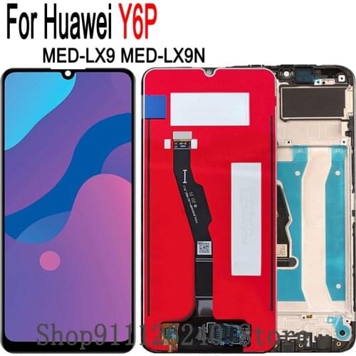 100% Tested Display Screen For Huawei Y6p MED-LX9 LX9N LCD+Touch Screen Sensor Plane Lens Assembly On Y6P 2020 LCD Frame 6.3"