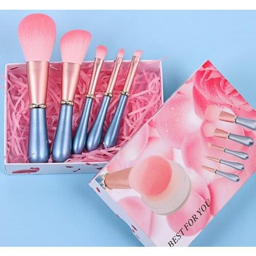 Brand 5Pcs Profession Loose Powder Diamond Makeup Brush Set Wooden Handle Fiber Wool Brush And Portable Cosmetic Makeup Tool
