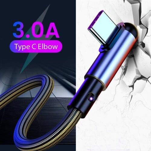 3A USB To Type C Cable 90 Degree Fast Charging Mobile Phone Data Cord For Samsung S20 Huawei P30 Xiaomi Redmi Android phone