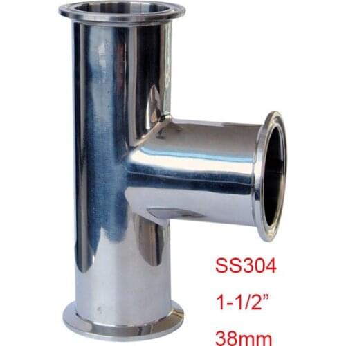 SS304 Material 1-1/2'',38mm Stainless Steel Sanitary Tri-Clamp Type 3 Way Tee Pipe Fittings