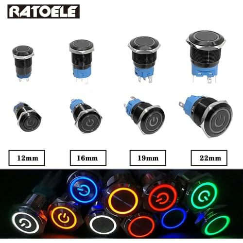 12/16/19/22mm Metal Push Button Switch Oxidized Black Shell Waterproof Flat Bircular Button LED Light On And Off Switches