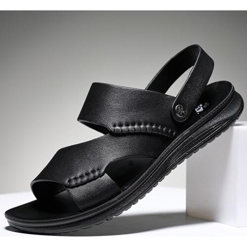 2021 New Mens Cowhide Summer Sandals Anti-Slip Quality Two Wearing Shoes Light Weight Leisure Man Beach sandals