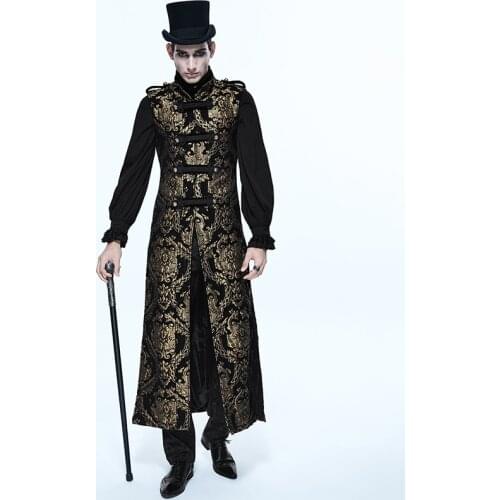 Gothic Style Palace Noble Gold Sliver Embroidery Men Long Vest Autumn Winter Sleeveless Waistcoat Halloween Cosplay Costumes