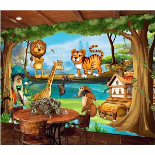 Custom mural photo 3d wallpaper Cartoon forest animal tiger lion childrens decor painting 3d wall murals wallpaper for wall 3 d