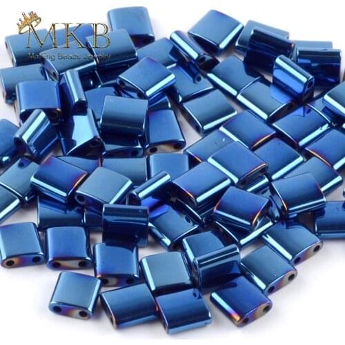 Natural Stone Double Hole Blue Hematite Square Beads Spacer Loose Beads For Jewelry Making Beads DIY Handmade Bracelets 15"