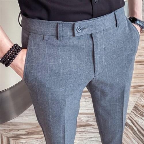 2021 New Mens Fashion Business Casual Suit Pants Mens autumn Brand High Quality Check Slim Formal Dress Pants Plus Size 28-44