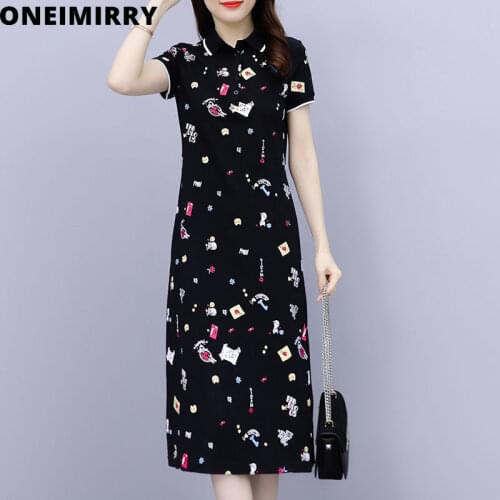 Oneimirry Summer Polo Dress Woman Plus Size Clothing Sweet Slim Fashion Printed Harujuku Dresses Female Chic Black Vestidos 2021