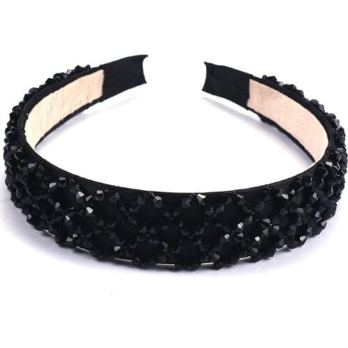 Black Rhinestone Wide Hairband Statement Handmade Hair Bands Crystal Wide Pearl Hoop Headband Wedding Hair Jewelry Accessories