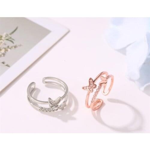 Romantic Wedding Accessories Open rings Rose Gold/Silver Color Austrian Crystal CZ Butterfly Rings Women Engagement Jewelry Gift