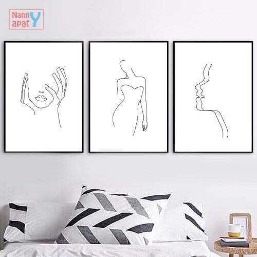 Nordic Line Art Poster Human Face Line Silhouette Wall Art Canvas Painting Wall Printed Pictures For Living Room Home Decoration