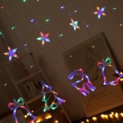 1PCS LED Strings INS Elk Bell Star Led Light Strings Curtain Light Fairy Garland Lamp Christmas Navidad Party Home Decor Gift