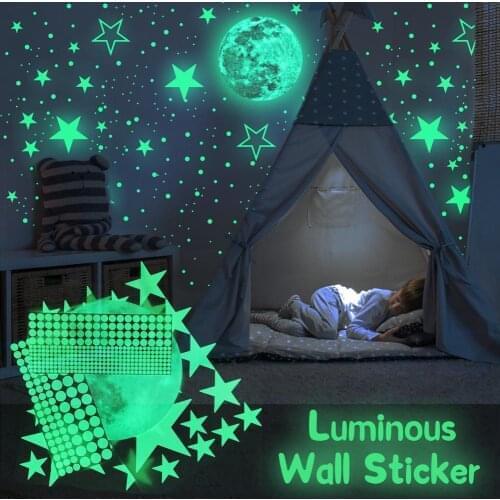 435PCS Luminous Wall Stickers Moon Stars Fluorescent Stickers Home Decor Children Room Ceiling Wall Decoration Luminous Stickers