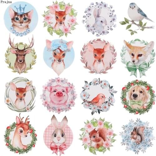 Prajna Jungle Animal Iron on Patch Cartoon Rabbit Heat Transfer Vinyl Cute Deer Stickers Patches For Kids Clothing DIY T-Shirts