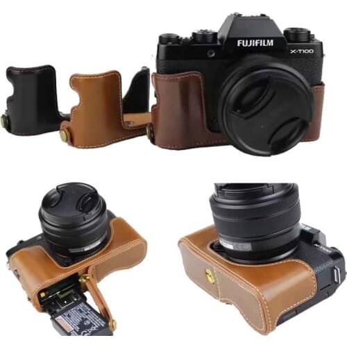 PU Leather Camera Half Body Case For Fujifilm Fuji XT100 X-T100 XT 100 Camera Protective Bottom Cover