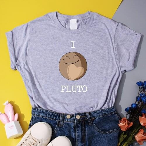 I Love Pluto Kawaii Graphic Womens T-Shirt Hipster Cartoon Women Tops Summer Hot Sale Femme T Shirts Urban Hipster Tee Shirt