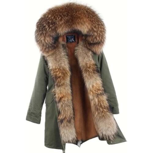 2020 new winter long jacket parkas Camouflage Army green raccoon fur collar hooded parkas thick coat real fur