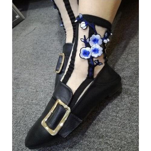 2017 flowers birds hot sock flowers Women Fashion Short Socks Shiny Harajuku Soft Ladies Funny Socks Elastic Hosiery