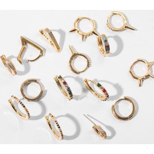 Punk Small Tiny Rivet Spike Circle Hoop Earrings for Women Fashion Colorful Crystal Minimal Charming Thin Ear Piercing Jewelry