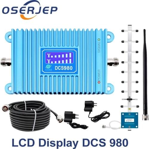 LCD Display GSM 1800 2G Repeater LTE 4G 1800MHz Cell Phone Cellular Mobile Repeater + Yagi Rubber Antenna