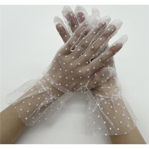 1 Pair Grace Women Gauze Small Dot Tulle Elastic Gloves Lace Spots Lotus Leaf Flexible Sheers Full Finger Wedding Accessories