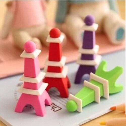 1pc Eiffel Tower shape pencil eraser school supply stationery eraser for kids random color 3D design eraser