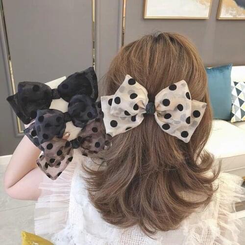 1PC Fashion Polka Dot Mesh Yarn Barrette Bow Hairpins Spring Hair Clip Romantic French Polka Fabric Chiffon Hair Accessories Hot