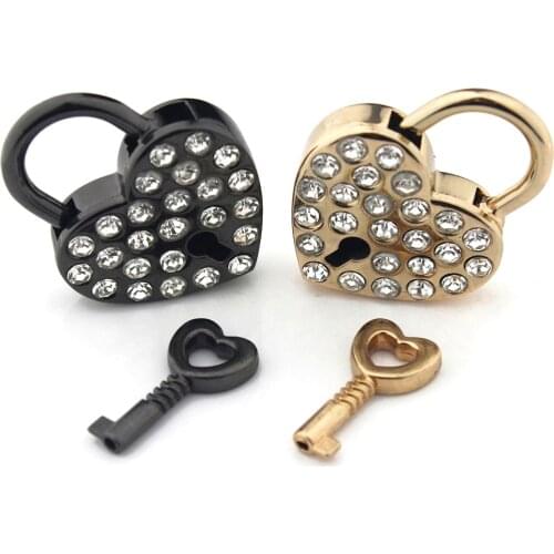 1pcs Rhinestone Heart Shape Vintage Metal Mini Padlock Bag Suitcase Luggage Box Key Lock With Key DIY Hardware Accessories