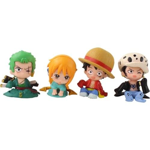 4pcs/Set 4-5cm OP Anime Monkey D Luffy Zoro Nami Law Kawaii Cute PVC Action Figure Cartoon Mini Model Toys Kids Gift Brinquedos