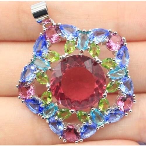 29x19mm Delicate Fine Cut Hollow Real Green Emerald Created Smokey Quartz For Women Daily Wear Wholesale Silver Pendant