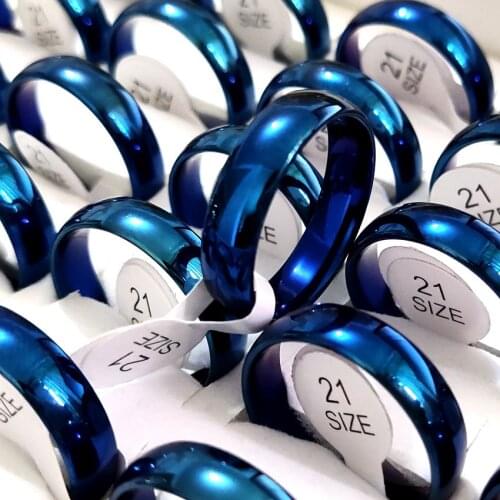 50pcs Wholesale Blue 6mm Wedding Band Ring Comfort-fit Men Women Stainless Steel Rings Male Female Fashion Classic Jewelry