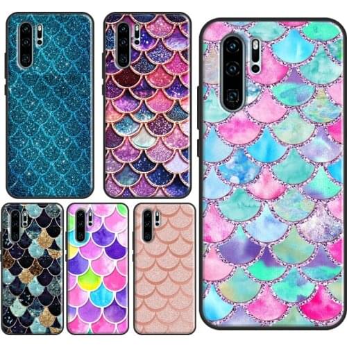 Watercolor Faux Glitter Mermaid Scales Case For Huawei P20 Lite P30 Pro P40 Mate 20 Lite P Smart Z 2019 Nova 5T Honor 8X 9X 10i