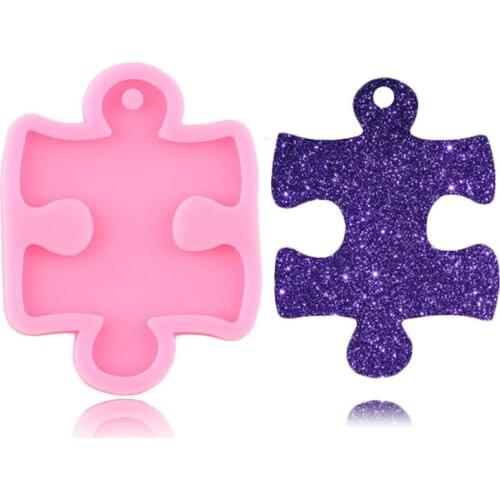 Shiny Puzzle Silicone Mold Epoxy Resin Craft Keychain Molds Necklace Charms Making Jewelry Mould Fondant Cake Decorating Tools