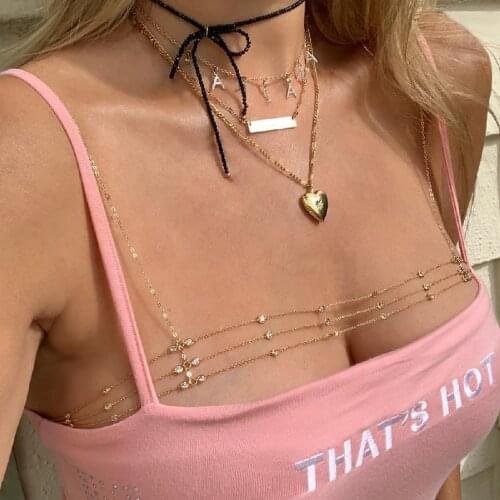 Shiny Crystal Bikini Bra Chest Body Chain for Female Ins Sexy Multilayer Rhinestone Shoulder chain Beach Nightclub Party Jewelry
