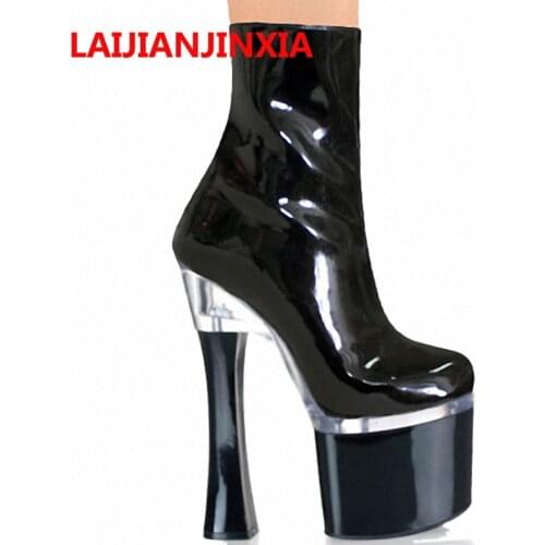 LAIJIANJINXIA 18CM High Heels Boots For Women Plus Size Dance Ankle Boots For Ladies Party Boots Lace Up Real Image Shoes
