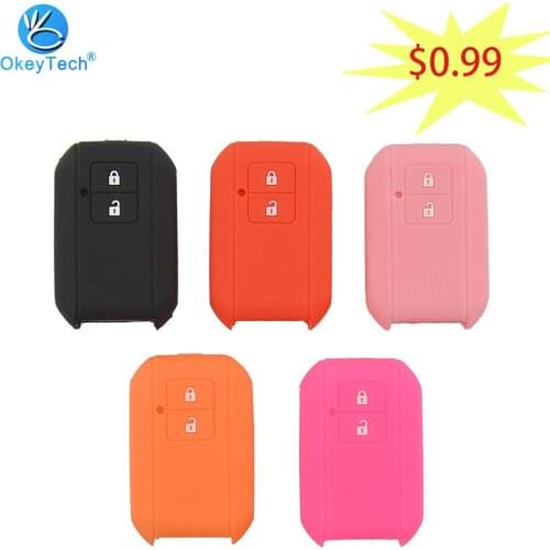 OkeyTech Silicone rubber car key cover case 2 button for suzuki new swift 2017 2019 2020 wagon R monopoly type 3c remote keyless