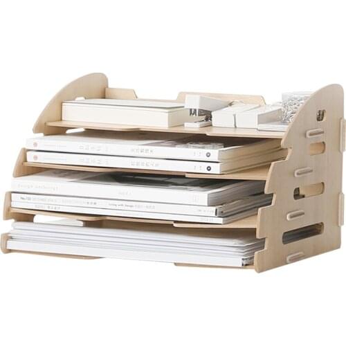 Wooden Four Layers Storage Racks for A4 Paper Office Desk Organizer Files Rack Colorful Multi-Use Storage Holders