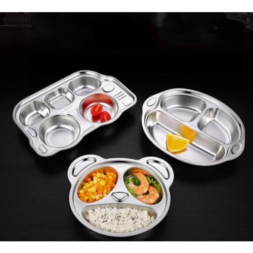304 Stainless Steel Kids Plate Feeding Tableware Cartoon Dishes Eating Food Bowl Children Dinnerware Kitchen Accessories Stuff