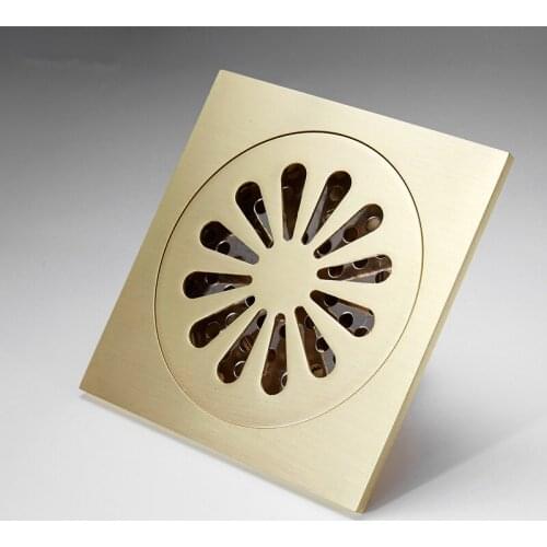 Bathroom Floor Drains Brass Deodorization Invisible Square Type Brushed Gold Balcony kitchen 4 Inches Floor Drain Bath Hardware