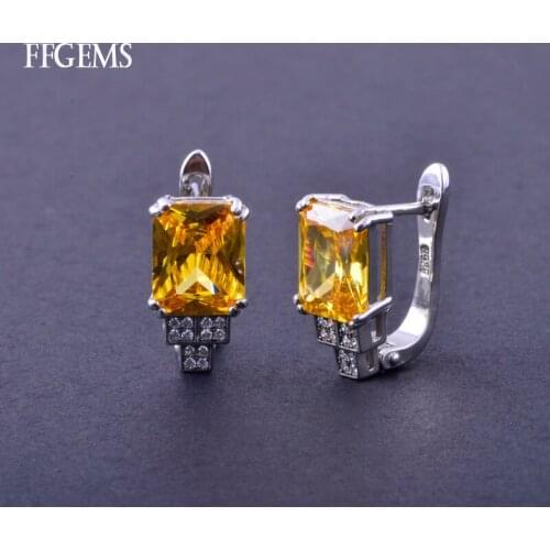 FFGems New Citrine Earring 925 Silver Sterling Created Gemstone Zircon Jewelry For Women Lady Wedding Party Gift With Box