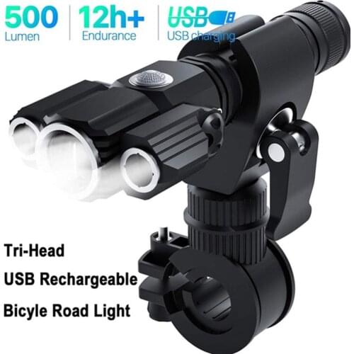 T6 L2LED Bicycle Light Three Heads Flashlight 4 Files Multi-Function Bike Light Outdoor Lighting Night Riding Flashlight