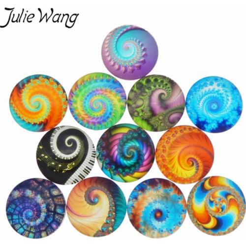 Julie Wang 20pcs 8-30mm Mixed Glass Colorful Spiral Pattern Cabochons Snap Button Necklace Bracelet Jewelry Making Accessory