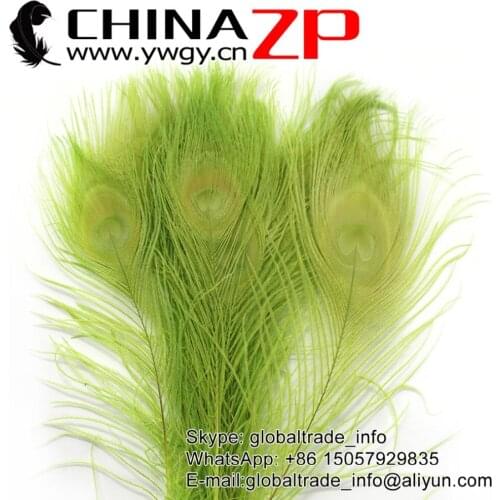 CHINAZP Factory www.ywgy.cn 500pcs/lot Cheap Top Quality Bleached and Dyed Lime Green Full Eye Peacock tail Feathers